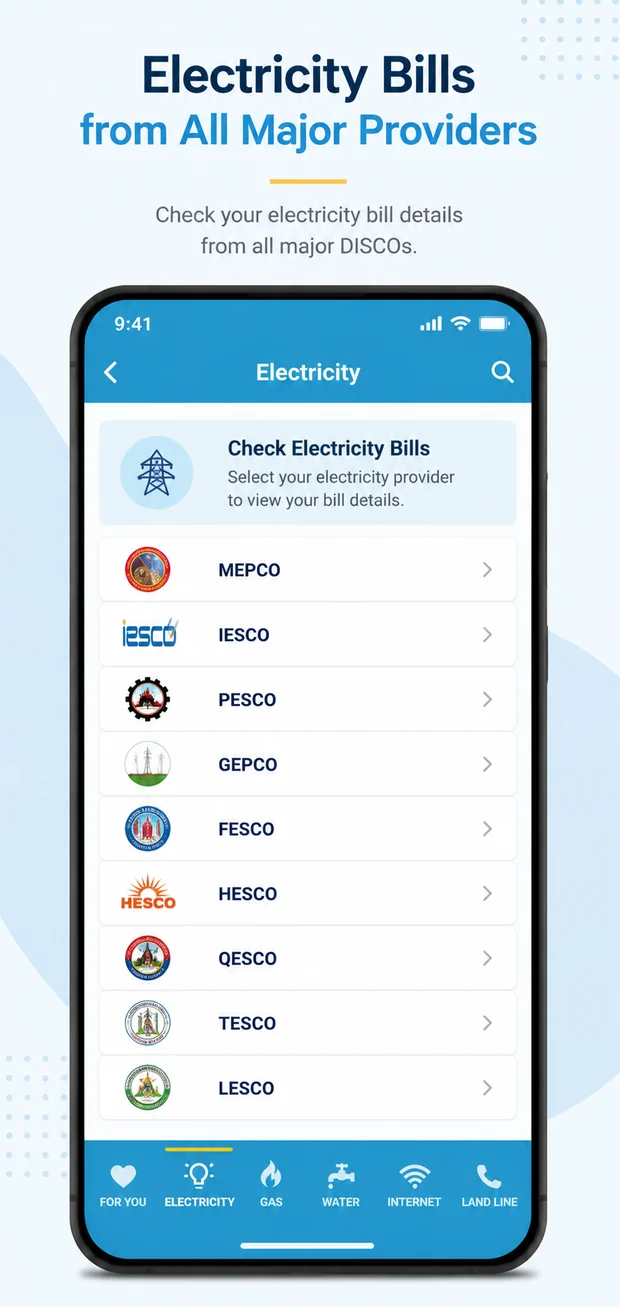 Electricity bill providers screen