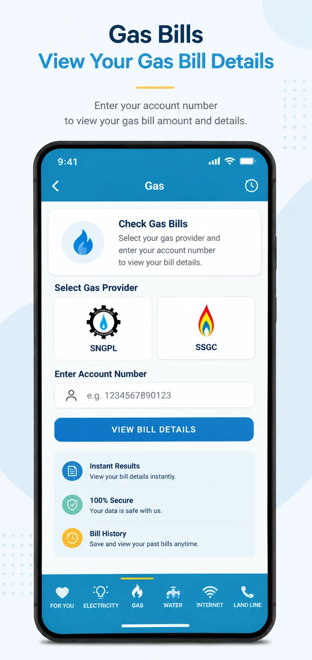 Gas bill checking screen