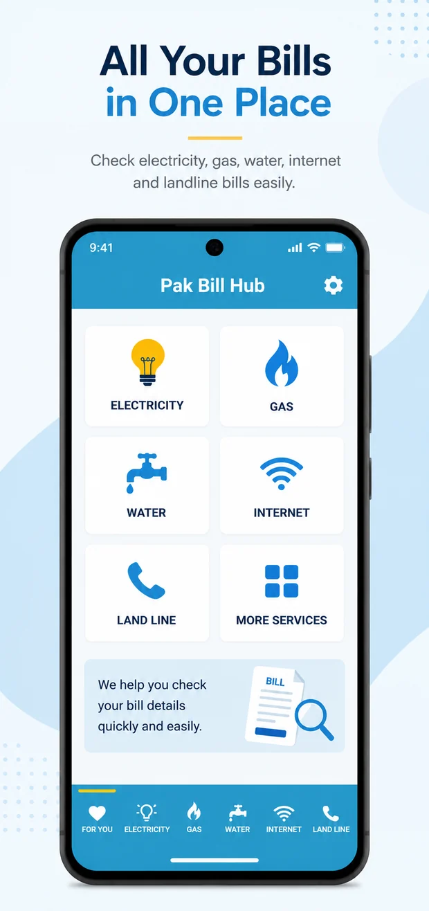 Pakistan Bill Check home screen
