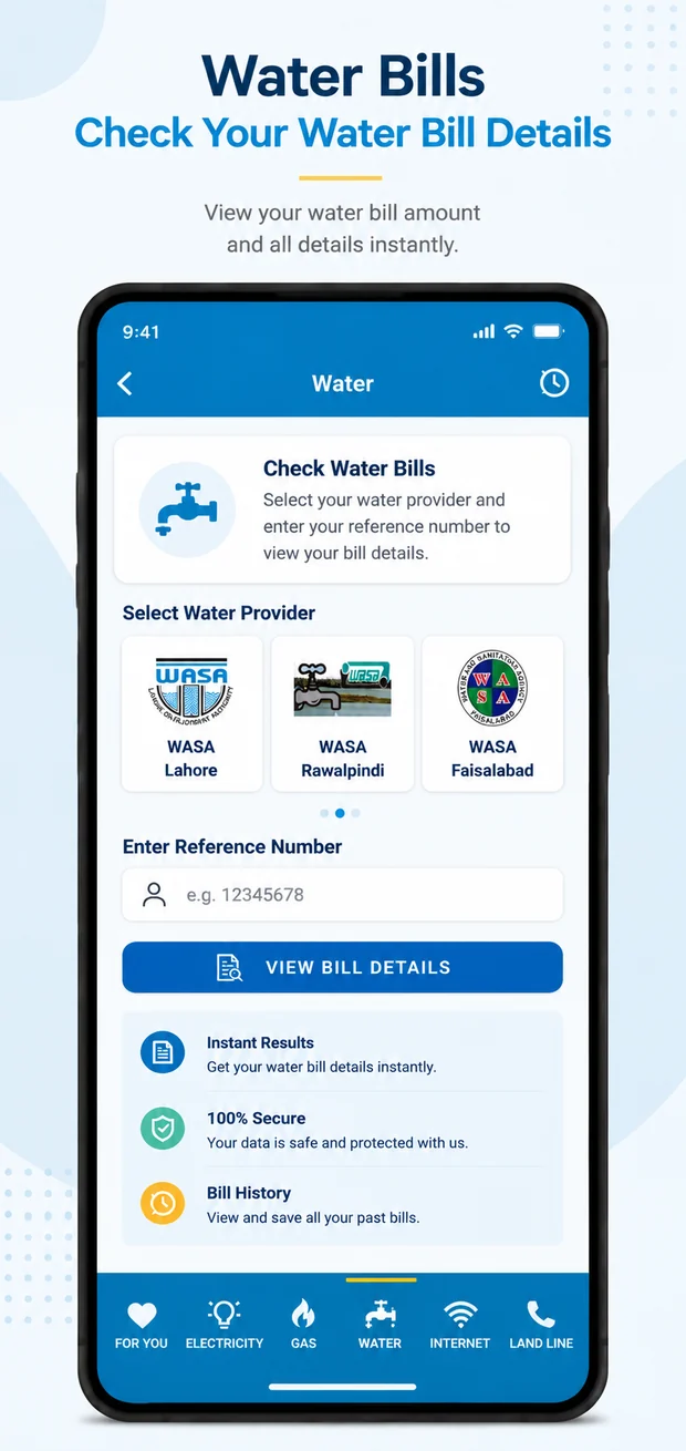 Water bill checking screen